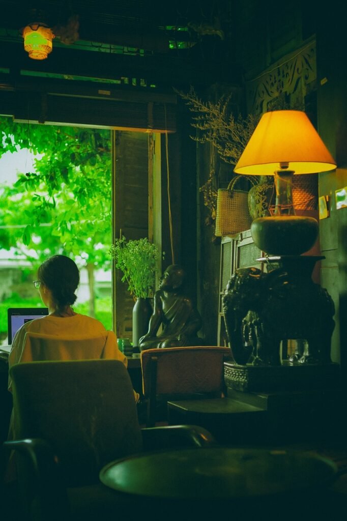 cafe, woman, work